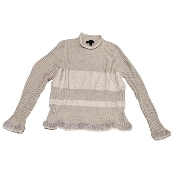 Diktons Barcelona Merino Wool Sweater | Size L | Beige Ribbed Ruffle Hem - Picture 1 of 6